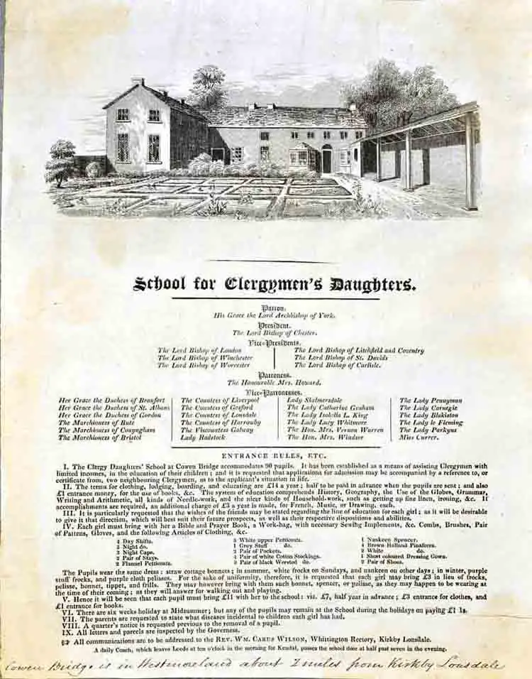 Prospectus of School for Clergymen's Daughters