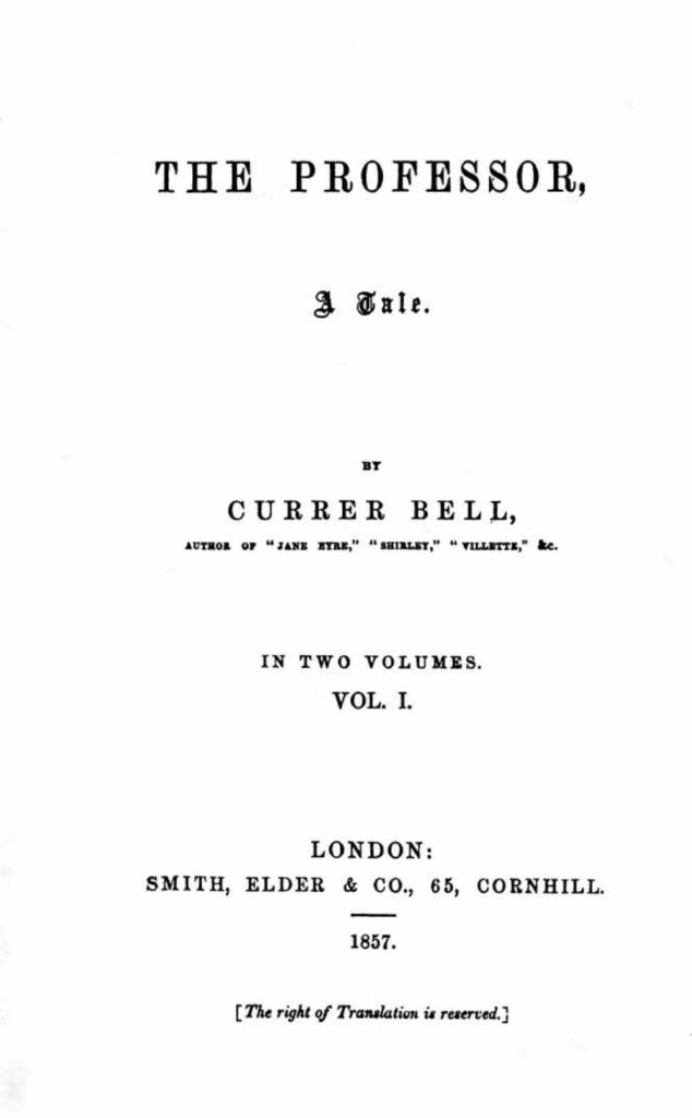 The Professor A Tale Title Page 1857 Charlotte Bronte