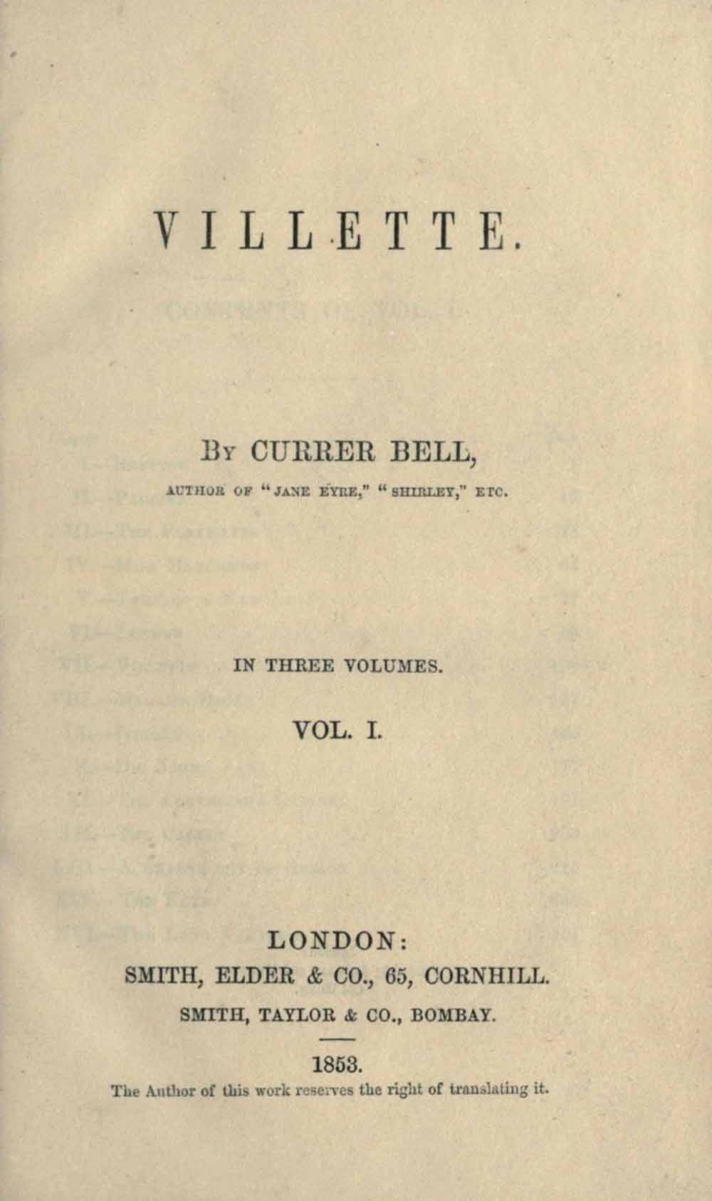 Villette Title Page 1853