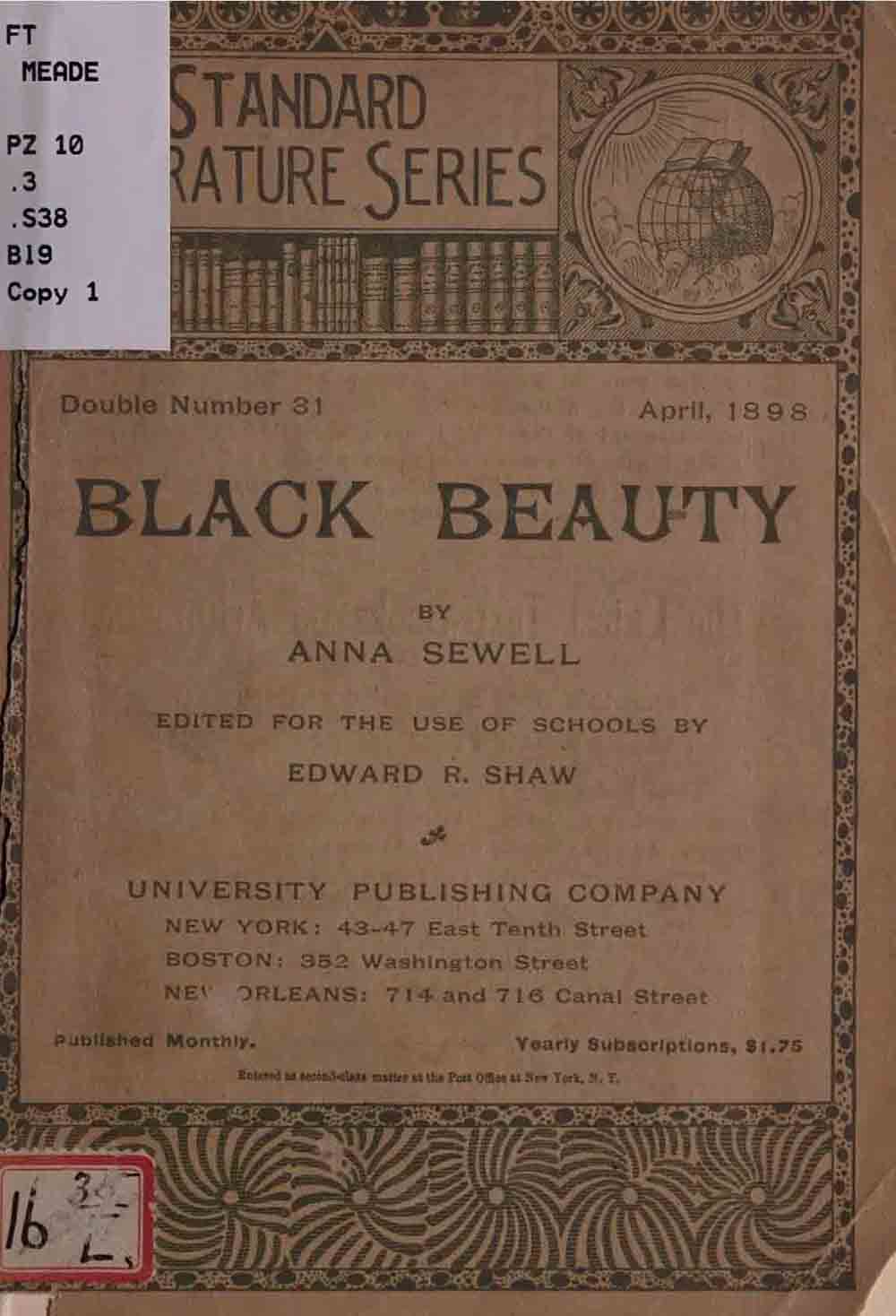 Black Beauty Book Cover 1898 Anna Sewell