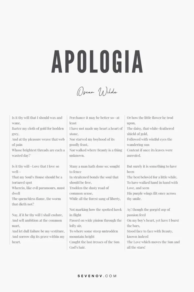 Apologia by Oscar Wilde Poster