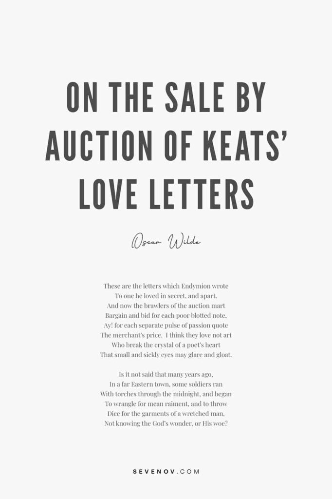 On the Sale by Auction of Keats’ Love Letters by Oscar Wilde Poster