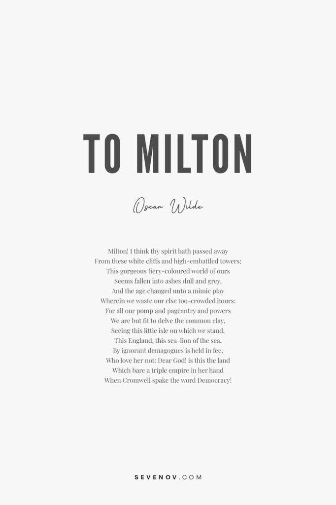 To Milton by Oscar Wilde Poster